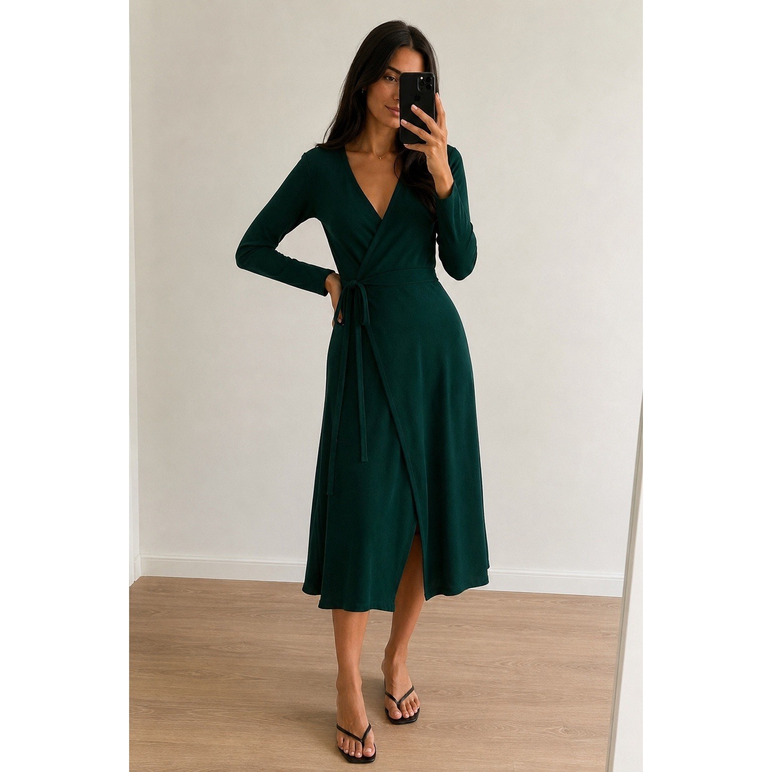 Boden Emerald Green Wrap Dress 10 Midi Long Sleeve Tie Waist Office Cocktail Nwt